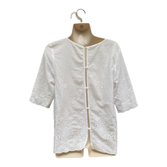 Lipslide White Embroidered cut-outs blouse buttons at back 100% cotton size M - Picture 2 of 8